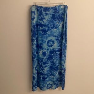 Pia USA Sz 1X Maxi Long Blue Tie Dye Floral Skirt